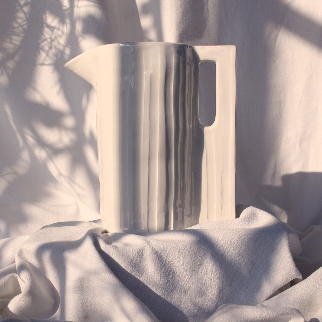 Large Hand-Carved White Ceramic Jug