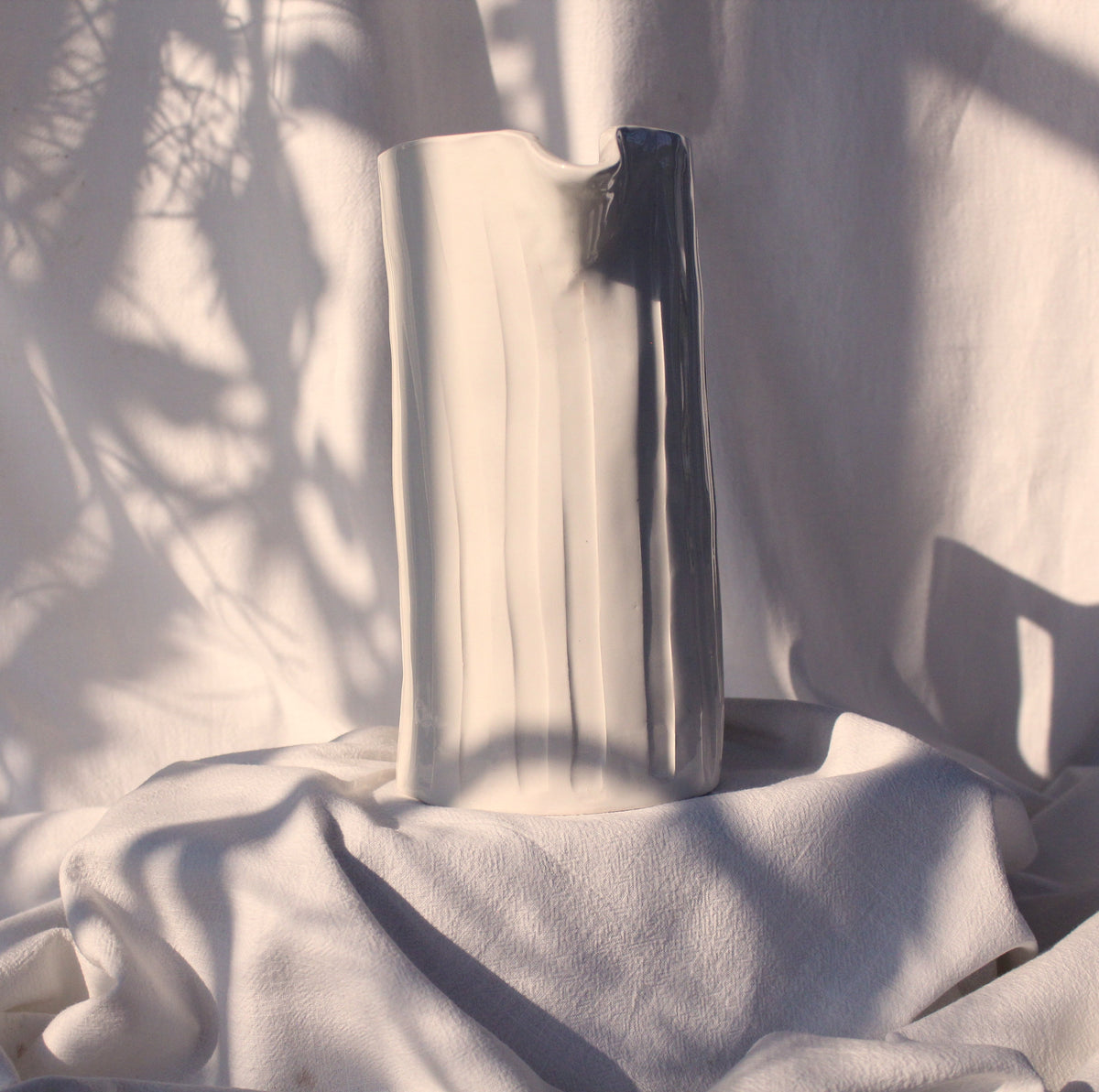 Large Hand-Carved White Ceramic Jug