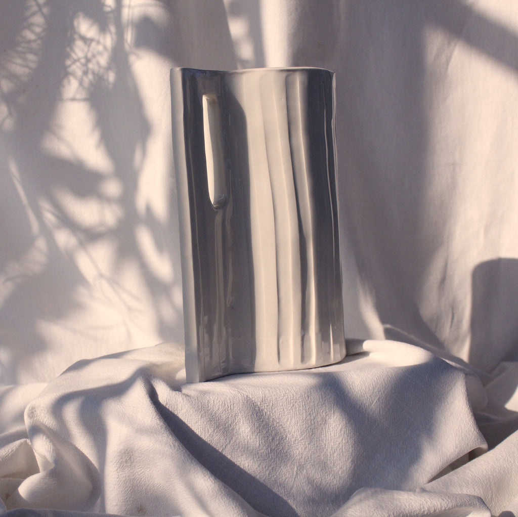 Large Hand-Carved White Ceramic Jug