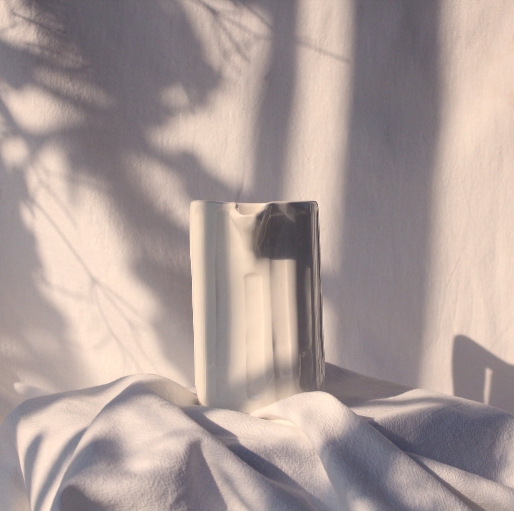 Medium Hand-Carved White Ceramic Jug