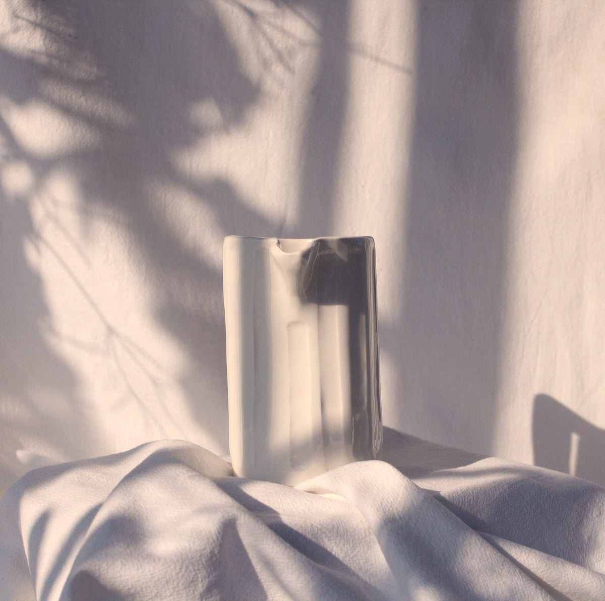 Medium Hand-Carved White Ceramic Jug