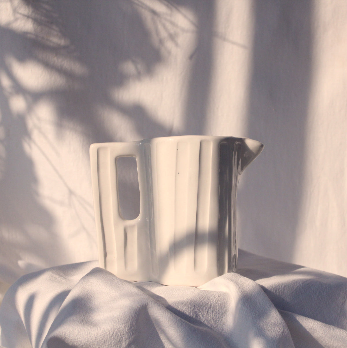 Medium Hand-Carved White Ceramic Jug