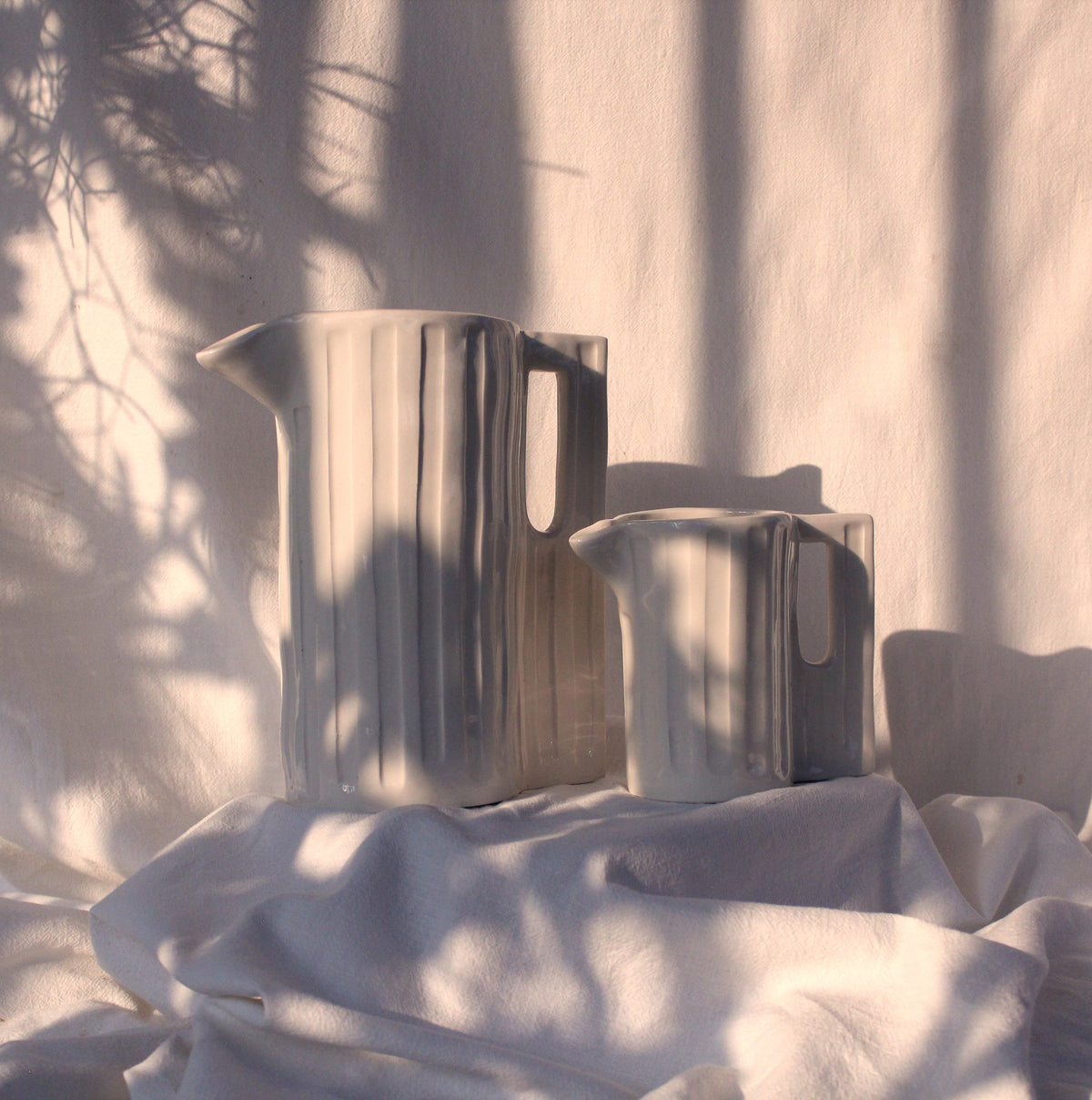 Medium Hand-Carved White Ceramic Jug