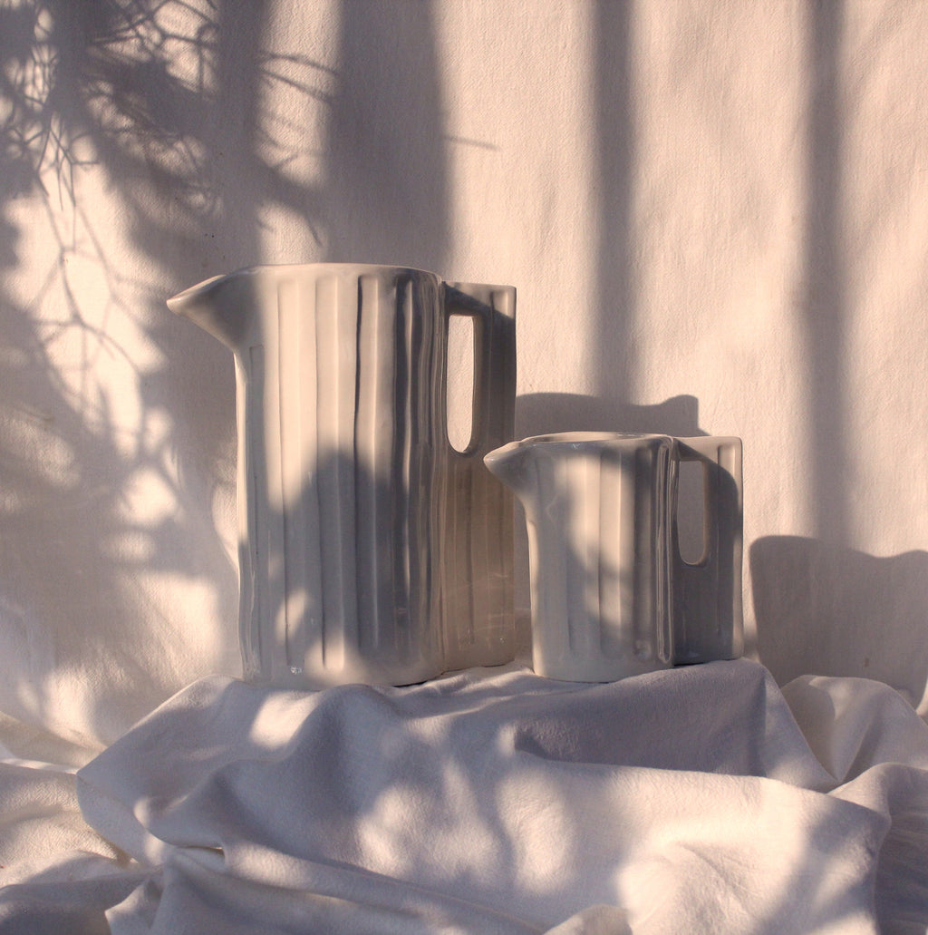 Large Hand-Carved White Ceramic Jug