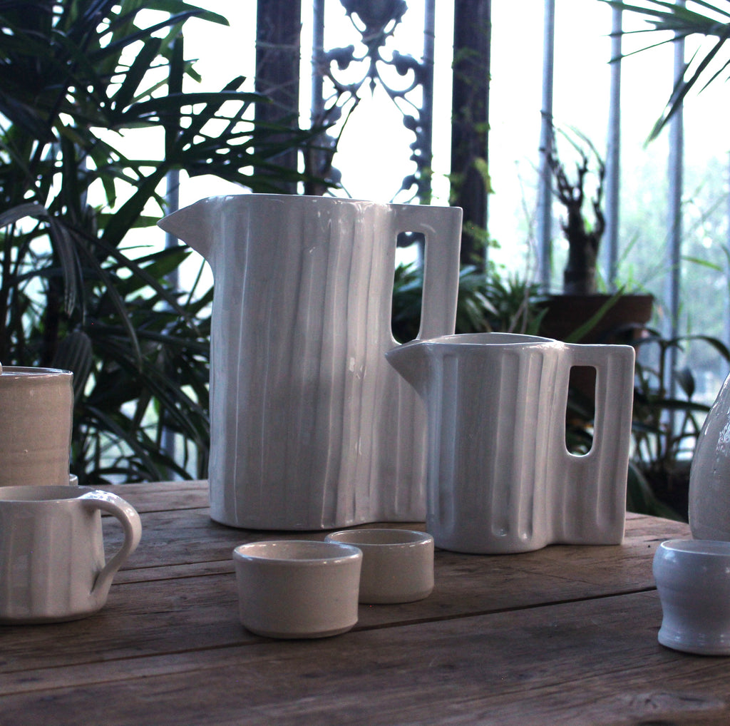 Large Hand-Carved White Ceramic Jug