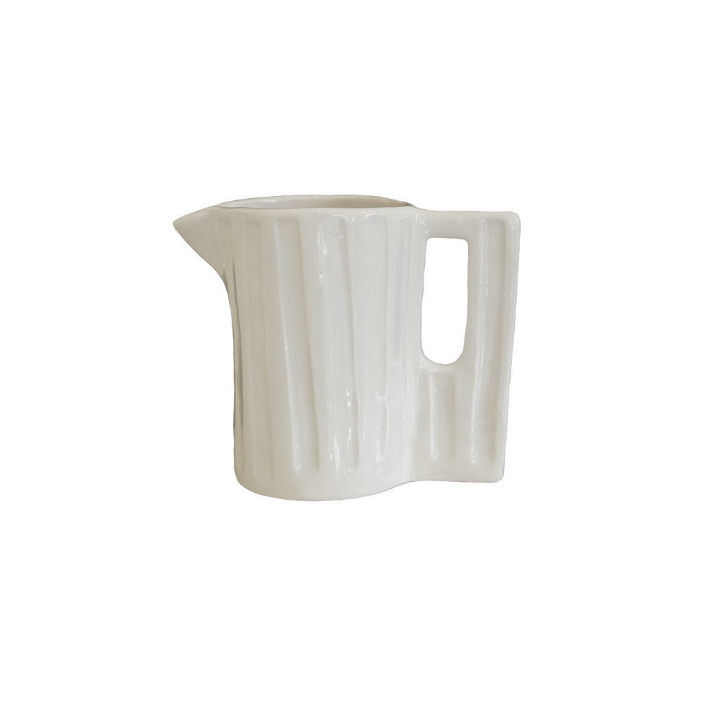 Medium Hand-Carved White Ceramic Jug